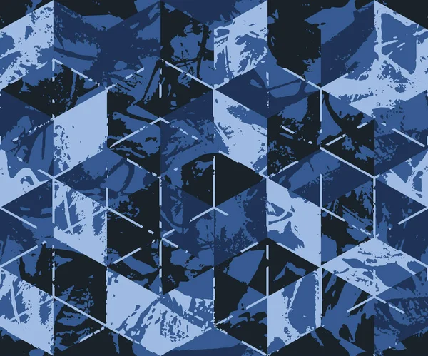 Grunge Strokes Geometrical Cube Camouflage Print Modern Fashion Design Paint — стоковый вектор