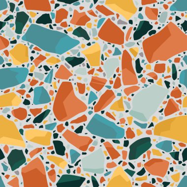 Venedik tarzı terrazzo fayansları. Terrazzo döşeme pürüzsüz desen. Renkli çakıl taşından yapılmış mermer mozaik. Vektör