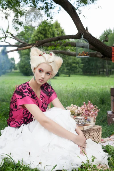 Portrait of romantic woman in fairy forest — Stock Photo, Image