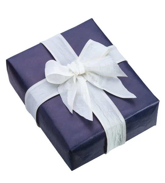 Caja de regalo azul con cinta blanca — Foto de Stock