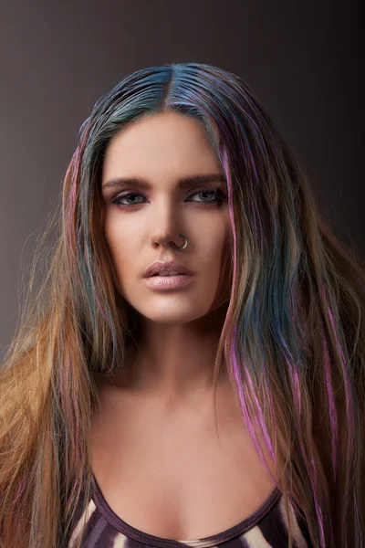 Woman with multicoloured hair — Stock Photo, Image