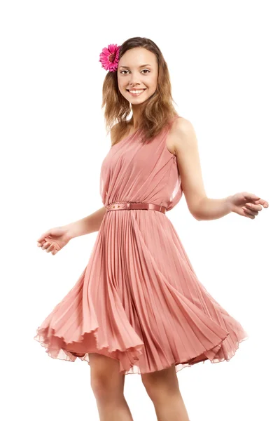 Jovem senhora em vestido rosa — Fotografia de Stock