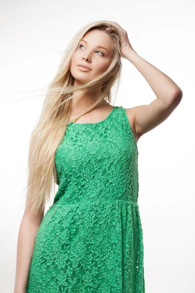 Woman in green dress — Stock Photo, Image