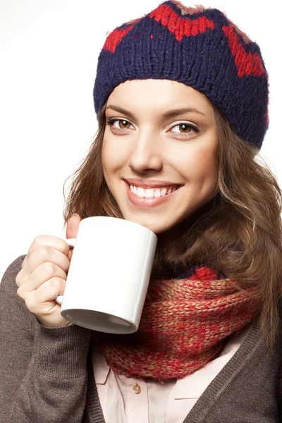 Retrato de mulher com acessórios de lã — Fotografia de Stock