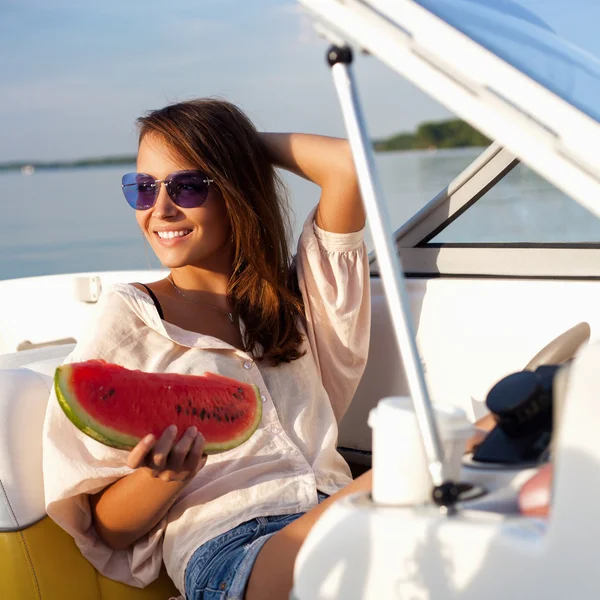 Attractive young girl on a yacht — Stock Photo, Image