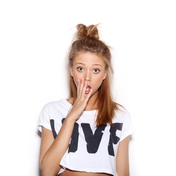 Beauty Surprised Brunette Woman — Stock Photo, Image