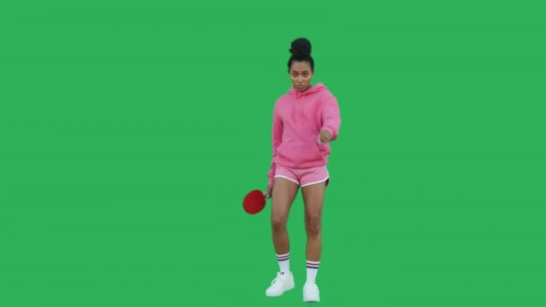 Jugadora de tenis de mesa mujer negra — Vídeo de stock