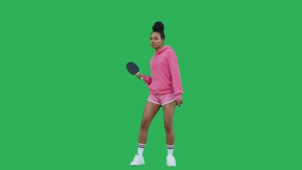 Jugadora de tenis de mesa mujer negra — Vídeos de Stock