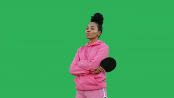 Чорна жінка настільний тенісист — стокове відео