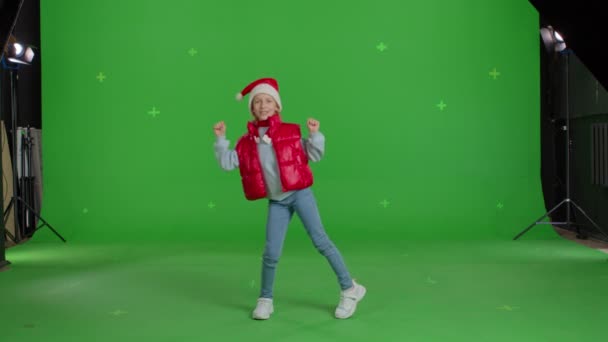 Girl in hat of Santa Clau — Stock video