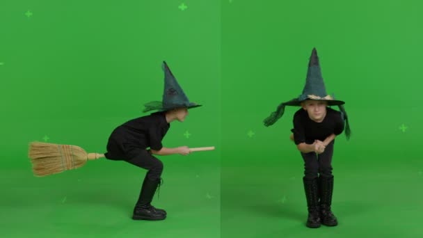 Young woman wearing witch for halloween — Video