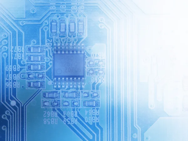 Fondo de microchip: primer plano de la placa de circuito electrónico con procesador — Foto de Stock