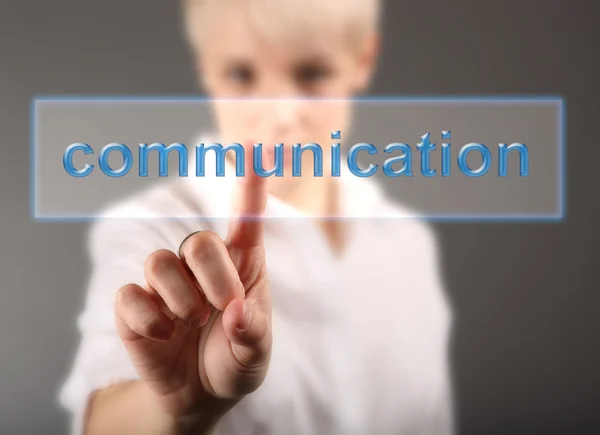 Conceito de comunicação - mão e palavra — Fotografia de Stock