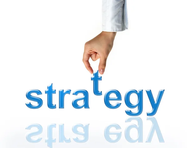 Girl holding strategy sign - business concept — Stock Photo, Image