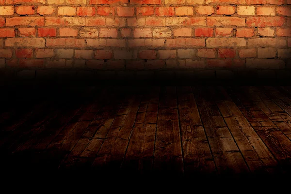 Wall and Floor Background - old room with a brick wall and floor — Stock Photo, Image