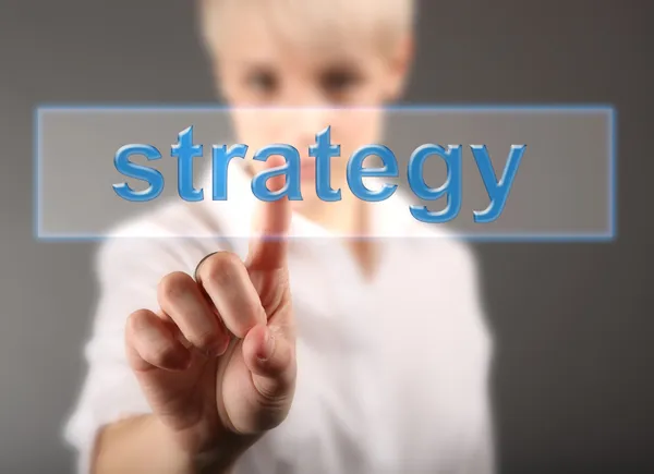 Ragazza segno strategia toccante - concetto di business — Foto Stock