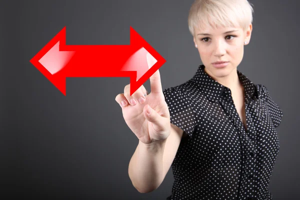 Decision making concept - business woman touching screen — Stock Photo, Image