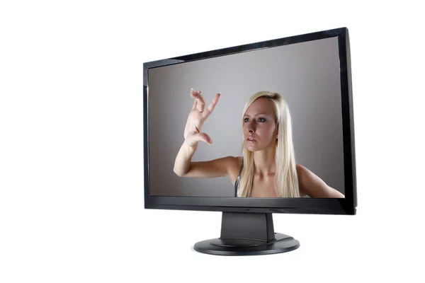 Moderner LCD-Monitor isoliert mit Bild von Mädchen — Stockfoto