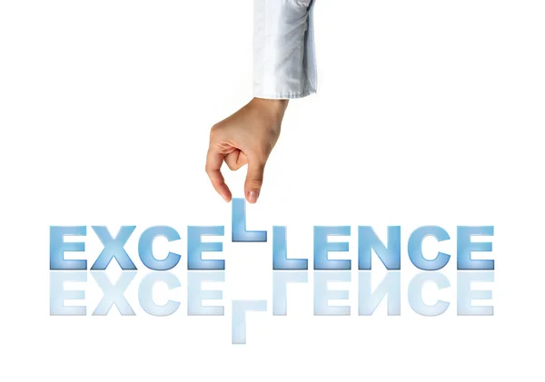 Hand en word Excellence - bedrijfsconcept (geïsoleerd op witte achtergrond) — Stockfoto