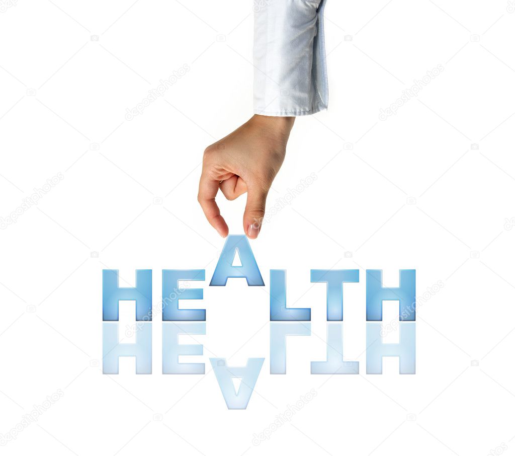 Hand and word Health - business concept (isolated on white background)