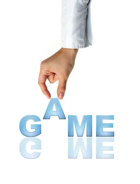 Hand en word Game - concept (geïsoleerd op witte achtergrond) — Stockfoto