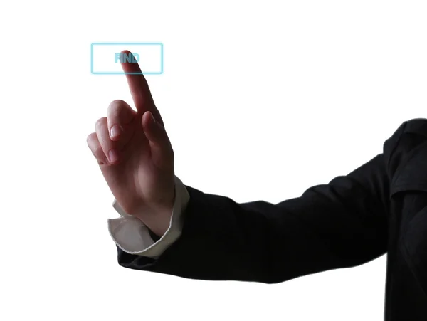 Hand duwen knop - bedrijfsconcept (geïsoleerd op witte achtergrond) — Stockfoto