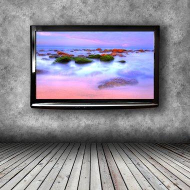 plazma tv duvardaki odadan