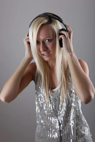 Girl with headphones — Stock Photo, Image