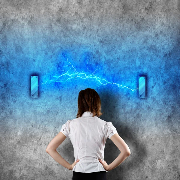 Young Businesswoman and Lightning — Stock Photo, Image