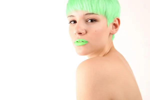 Green Hair Girl Portrait — Stock Photo, Image