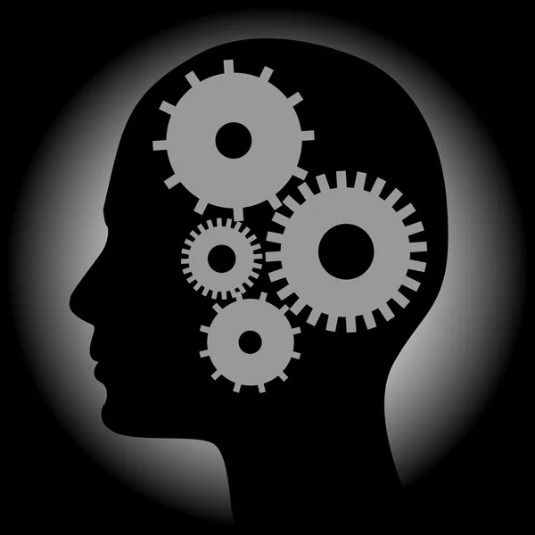 Silhouettes of head with technical gear. Information technology concept — Stock Photo, Image