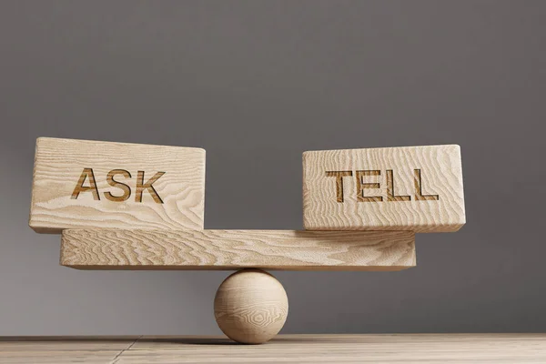 Ask Tell Balance Concept Wooden Cube Block Word Ask Tell — Fotografia de Stock