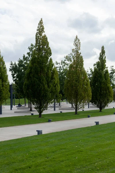 Çimenli bir parkta güzel bir sokak