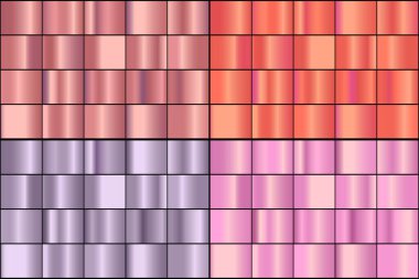 Renkli gül ve altın rengi metallerin vektör kümesi.