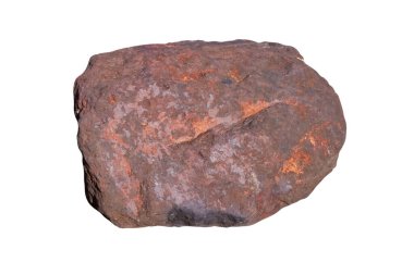 Örnek doğal kaya hematiti, demir cevheri, beyaz arka planda izole edilmiş mineral taşı..