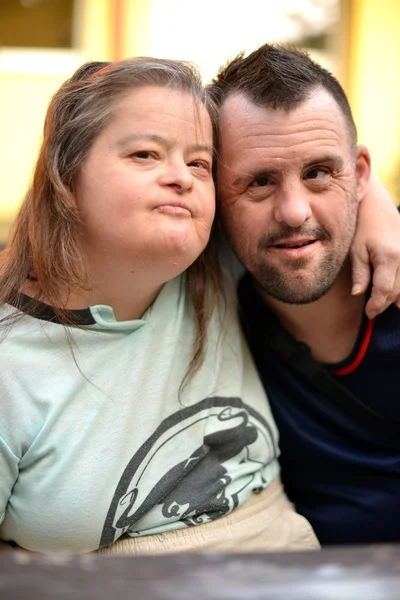 Couple with down syndrome — Stock Photo, Image