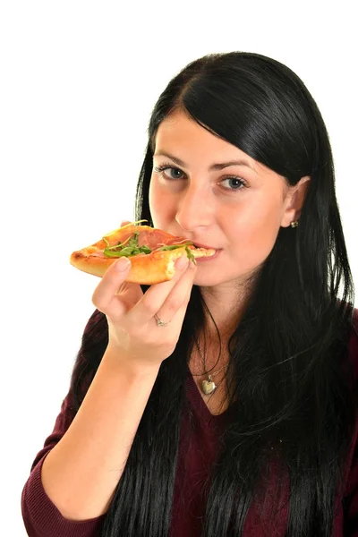 Beautiful girl eating pizza for lunch — Stock Photo, Image