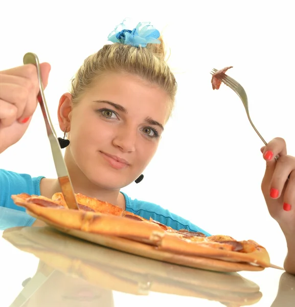 Ragazza sexy mangiare pizza — Foto Stock