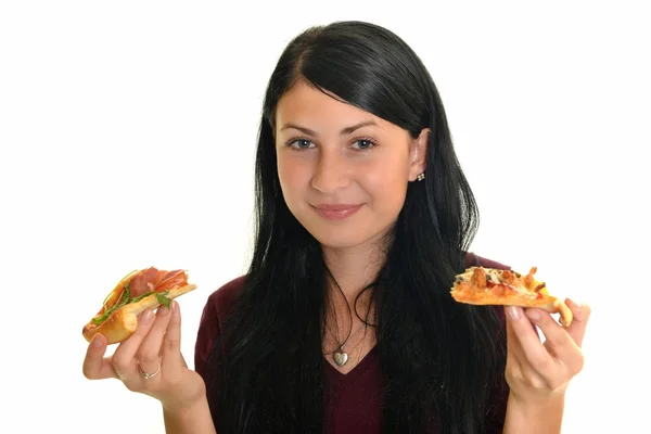 Pizza yemek için güzel bir kız Telifsiz Stok Imajlar