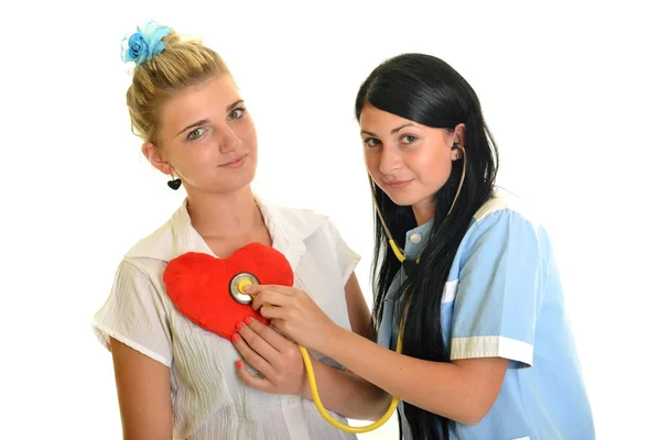 Bloeddrukmeting. Dokter en patiënt. Geïsoleerd op witte achtergrond. Gezondheidszorg. — Stockfoto