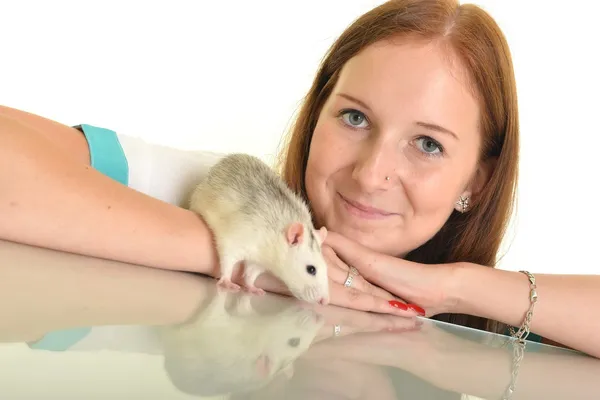 Woman with her pet rat — Stock Photo, Image