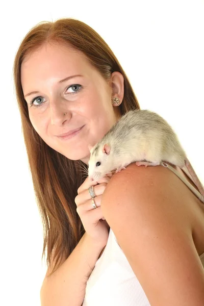 Mujer con su mascota rata —  Fotos de Stock