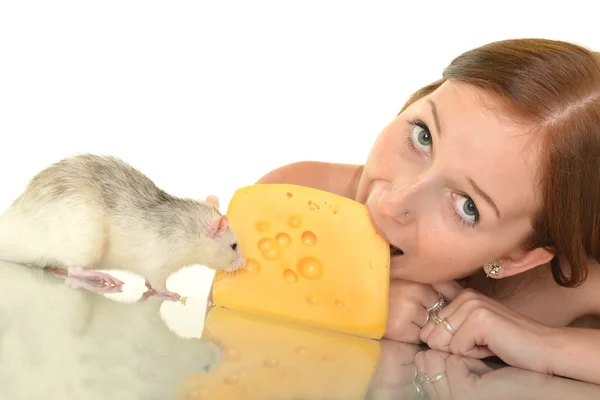 Kobieta z jej pieścić szczur — Zdjęcie stockowe