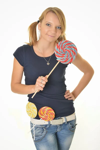 Girl holding lollipop — Stock Photo, Image