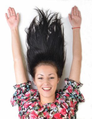 kadın güzellik uzun kahverengi saçlı - stüdyoda poz