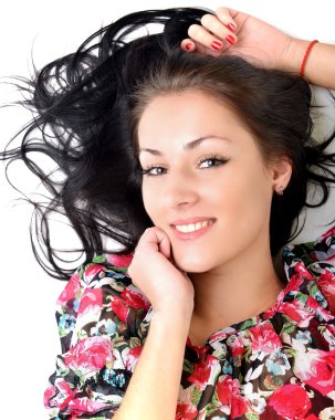 kadın güzellik uzun siyah saçlı - stüdyoda poz