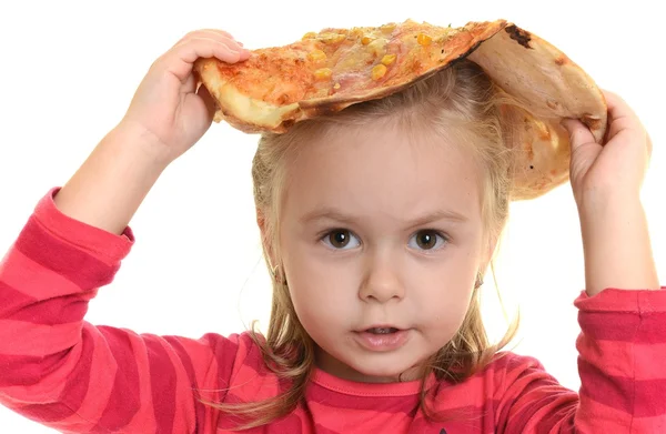 Petite fille manger de la pizza — Photo