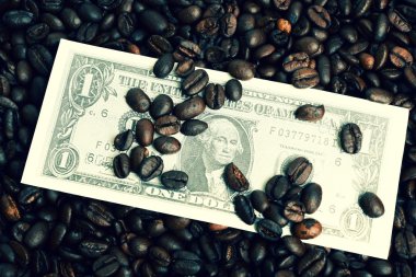 arka plan dolarlarına ve kahve çekirdekleri