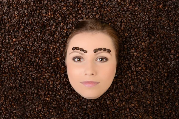 Coffee. Beautiful Girl in Coffee — Stock Photo, Image