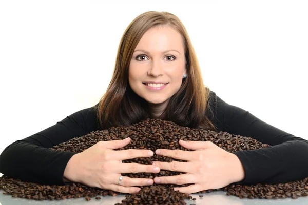 Kaffee. schönes Mädchen im Kaffee — Stockfoto